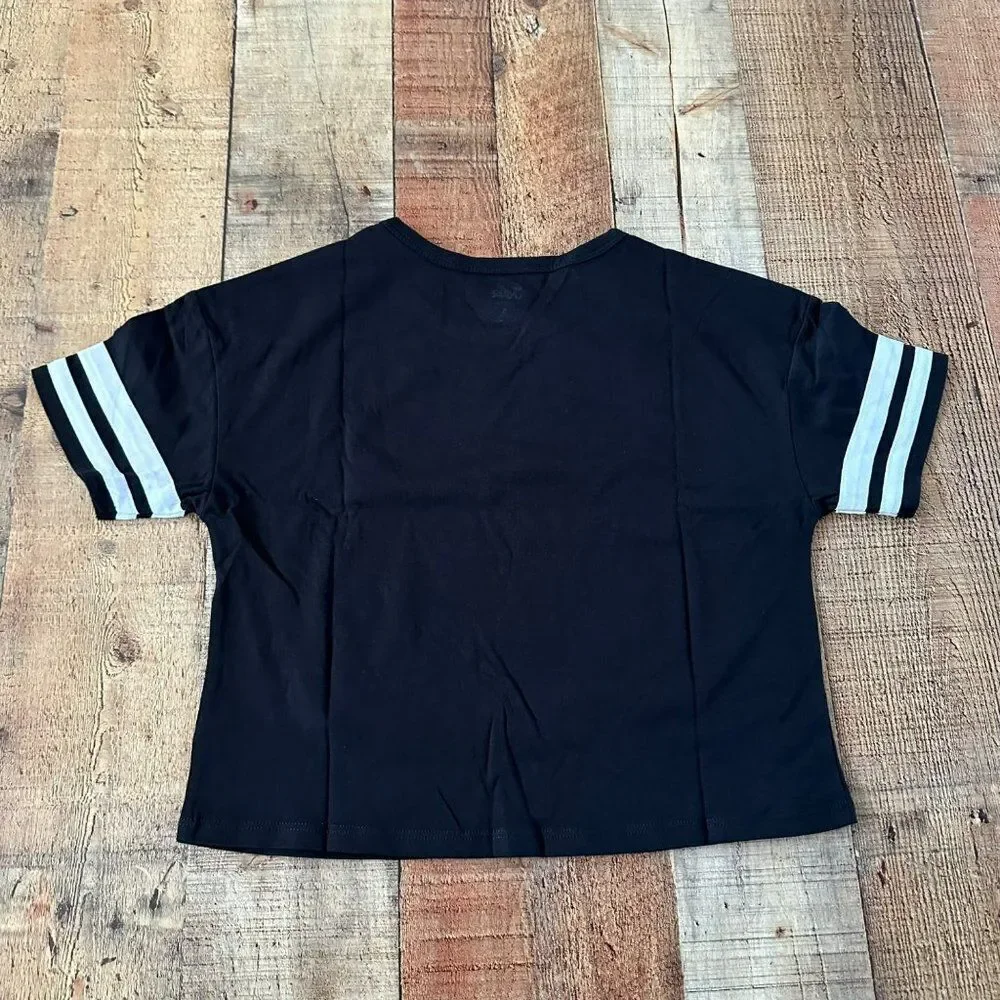 Justice Girls Armstrip Boxy Tee Varsity Short Sleeve Shirt in Black -7